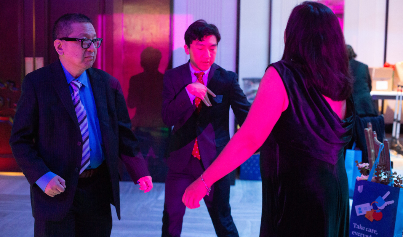 Barbara with Kai & son on dance floor 2024 HB